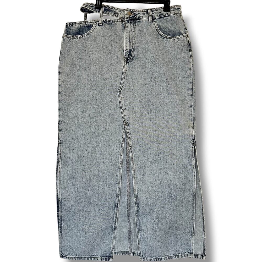Nasty Gal Denim Maxi Skirt High Waist Side Slit Cut Out Pocket Size 10 - Picture 4 of 13